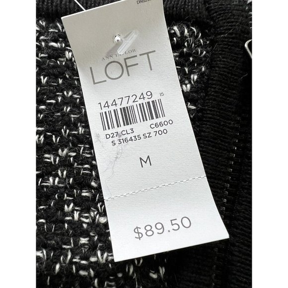 NEW LOFT Asymetrical Zip Knit Black Marbled Moto Cardigan Office Career … - Picture 8 of 10